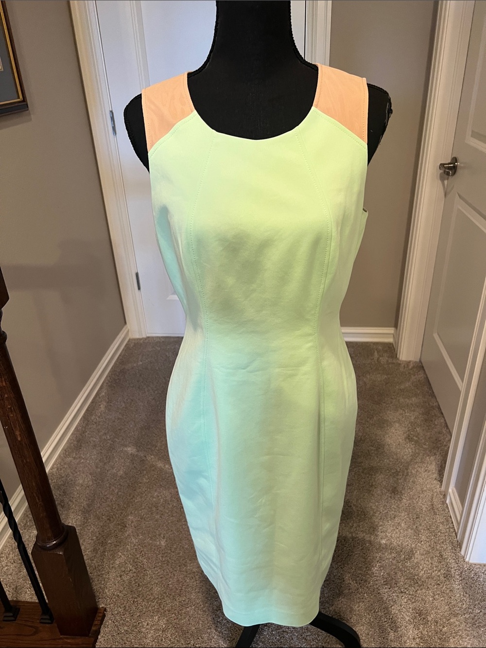 ANTONIO MELANI Mint Sheath Dress with Peach Shoulder Accents